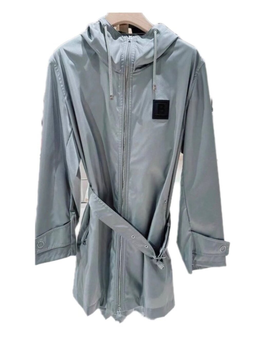 Burberry women’s Knighton Logo Patch Hooded Raincoat Cloud Grey US14 8061390